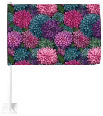 Autoflagge, abstrakte Blume, bunte Dahlie, für den Außenbereich, Fensterclip, 30 x 45 cm, doppelseitige Auto-Dekoration