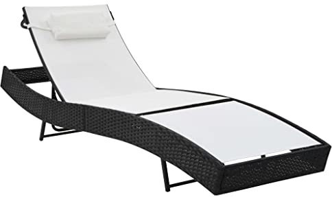 Ziaphsol Sonnenliege mit Kissen, Poly-Rattan Schwarz, 4-Fach verstellbar, Stahlgestell, 213x70 cm, Moderne Gartenliege für Outdoor Entspannung
