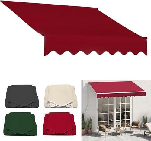 Tessuto di ricambio per tenda da patio retrattile, 100% poliestere, per terrazza, balcone, cortile e negozio, tela rossa per tenda da sole (non inclusa)