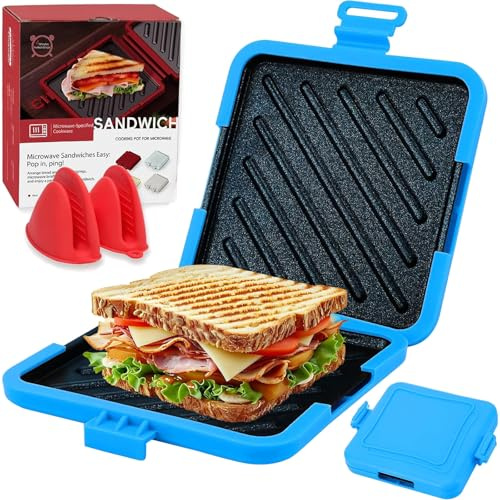 Microwave Toastie Sandwich Maker, 2026 New Silicone Heat Resistant Microwavable Cookware, Quick Cooking and Easy Cleaning, for Breakfast Grill Snacks (Blue-Separate)
