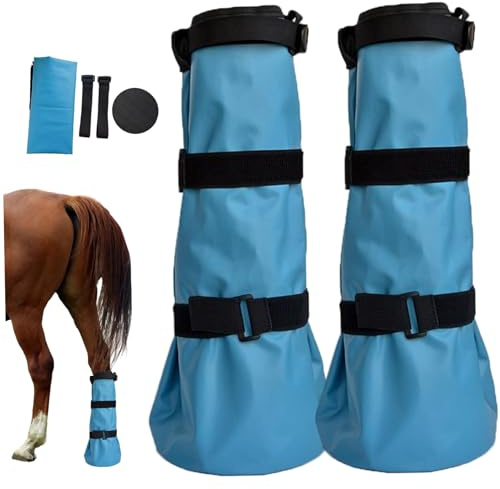 2PCS Horse Boots Reusable PVC Hoof Shoes with Adjustable Strap for Ice Soaking Wounds Infections Protective Horse Ice Boots 20x8in, Blue