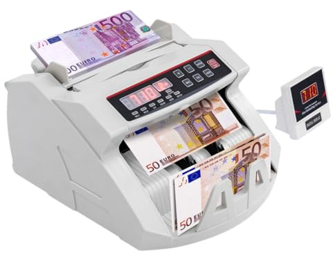 Contapoldi, contatore banconote con test UV/MG/IR, 900 fogli/min, EUR/USD/GBP, conteggio 1-999 pezzi, con display esterno, per negozio, banca, supermercato (bianco)