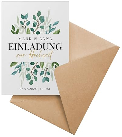 Ausgewählt verpackt Personalisierte Einladungskarten Hochzeit ab 10 Stück – selbst gestalten mit Text – inkl. Umschläge, A6 – Party Einladung zu Geburtstag, Taufe – (Motiv 4 - Hochformat)
