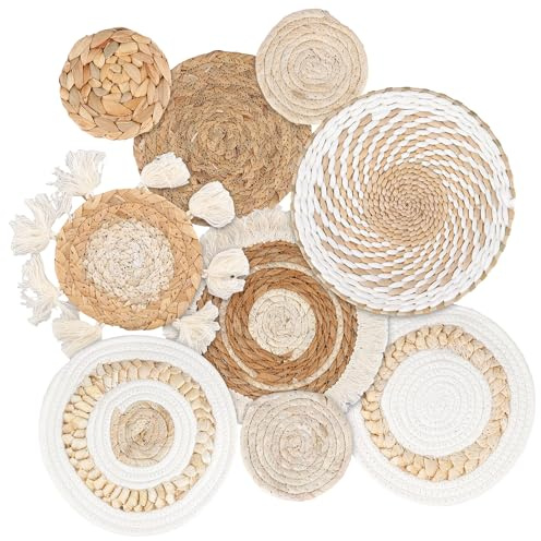CHUIFAI 9 Stück Boho Wandkorb Deko Set, Runde Gewebte Wanddekoration Seegras, Rattan Rund Wanddeko Boho Style für Wohnzimmer, Schlafzimmer, Esszimmer