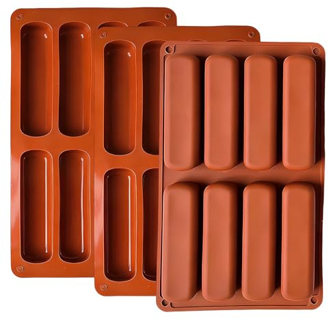 Molde de Silicona Rectangular 3 Piezas, Moldes de Silicona para Repostería 8 Cavidades, Moldes Repostería Silicona Antiadherente Molde Rectangular para Tartas Bizcochos y Barras