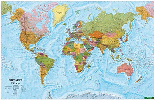 Wandkarte: Die Welt XXL, deutsch, Poster 1:20.000.000, Plano in Rolle: Wandkarte, deutsch, Format: 202 x 130 cm (freytag & berndt Poster + Markiertafeln)