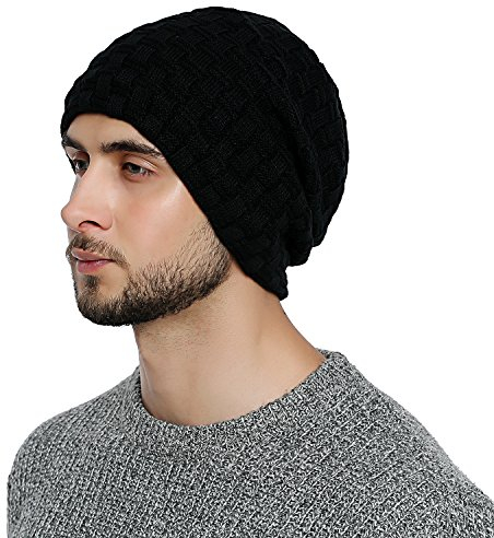 DonDon Mütze Herren Beanie Wintermütze Slouch Strickmütze mit warmen Fleece Innenfutter schwarz