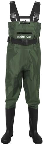 Night Cat Wathose wasserdichte für Damen Herren Nylon Wathose mit PVC Stiefeln Atmungsaktive