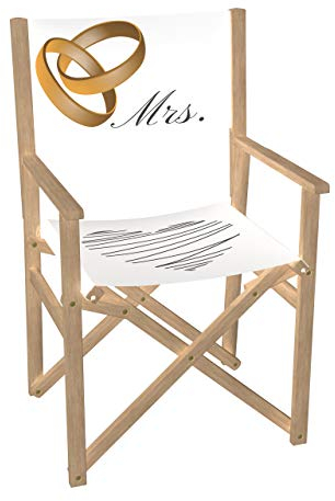 Vispronet Regiestuhl Hochzeit - Mr. & Mrs. Outdoor Klappstuhl ✓ Buchenholz ✓ Rückenlehne & Sitzfläche mit Druck ✓ bis 110 kg (Mrs. - Braut)