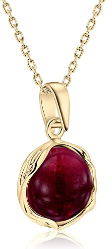 14K Gold Plated Garnet Necklace - 12mm Round Gemstone - 45cm Gold Plated Silver Cable Chain - Garnet January Birthstone Necklace - Perfect Classy Gift Everyday Wear