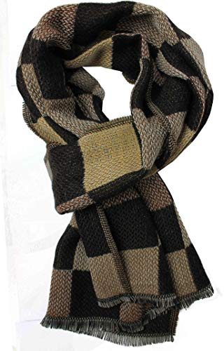 Wollschal Damenschal Winterschal Herrenschal warm Karo braun 195 x 38 cm Made in Germany