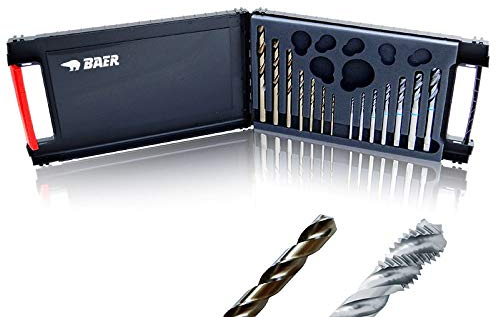 BAER Set HSSE EDELSTAHL: Gewindebohrer Sackloch | Kernlochbohrer: M 3-12 - Gewindeschneid-Set | Bohrer-Satz