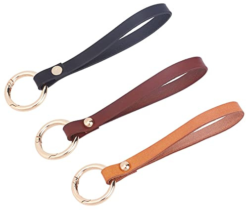 WADORN 3 Colori Cinturino Da Polso In Vera Pelle, 14 cm Portachiavi In Pelle Cinturino Da Polso Borsa Da Polso Cordino Portachiavi di Ricambio Cinturino A Mano per Corta Cassa Del Telefono Della Borsa