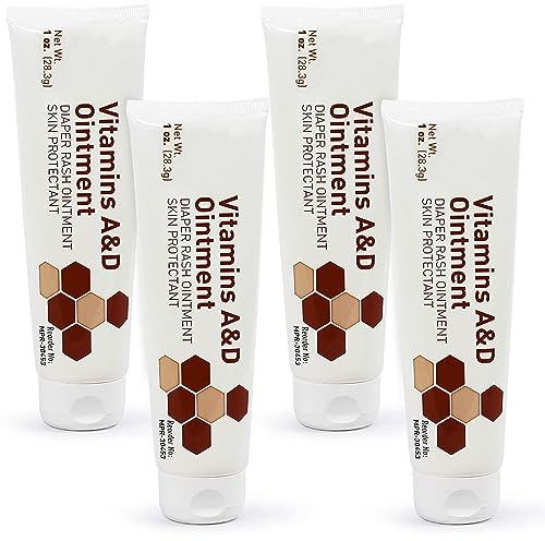 MEDca Vitamin A & D Windelausschlag-Salbe – Schutzcreme für empfindliche Babyhaut – Lanolin- und Petrolatum-Formel, trocken-rissige Hände/Füße/Gesichtshaut, 1oz Tube, 4er-Pack
