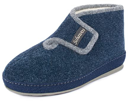 SCHAWOS Damen Filz-Hausstiefel 2060 mit Schurwolle und Klettverschluss | Knöchelhohe warme Schurwollfütterung, anatomisches Fußbett, feste rutschhemmende Sohle, stabile Filzschale, Winter-Hausschuh