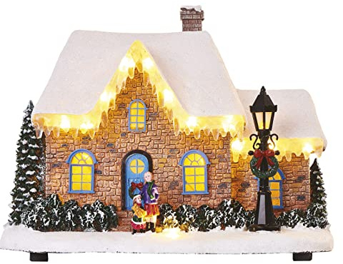 EMOS Luminous Stone House with Street Lantern, LED Christmas Lights, Two Storey House, Warm White, Indoor Use, IP20, Battery Operated (3 x AA), Christmas Decoration, 20.5 x 27 cm