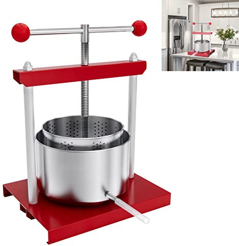 AufuN Obstpresse 3L Edelstahlkorb, Fruchtpresse Weinpresse 430 Stahl, Pressung für Trauben, Obst, Fleisch, Herbs,Fett, Gemüse Käseherstellung, inkl. Auffangtopf mit Auslaufrohr (3L)