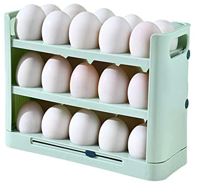 tinysiry Egg Holder Storage Fridge, Large Capacity 30 Grid Egg Storage Box with Handle,Save Space Egg Dispenser Kitchen Rack Egg Tray Green