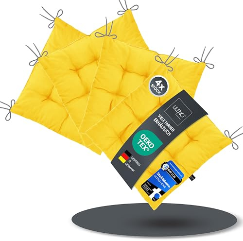 LILENO HOME 4er Set Stuhlkissen 02 Gelb (40x40x6 cm) - Sitzkissen für Garten, Küche oder Esszimmer - UV-beständige Indoor u. Outdoor Stuhlauflage als Stuhl-Kissen (Linda FUM)