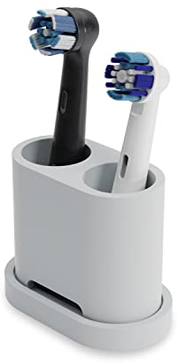 Qikfresh - Soporte para 2 Cabezales y cepillos dentales - Compatible con Oral-B, iO, Philips Sonicare, Waterpik, Fairywill - Silicona alimentaria (Gris)