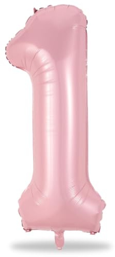40Inch Pastel Pink Number 1 Balloon for Girl 1st First Birthday Decorations