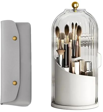 Dechoga Makeup Brush Holder Set, Makeup Organiser with Transparent Dust Lid, 360° Rotating Sliding Opening Make up Brush Holder Suitable for Cosmetic Brushes, Lipsticks, eyeliners, Lipsticks