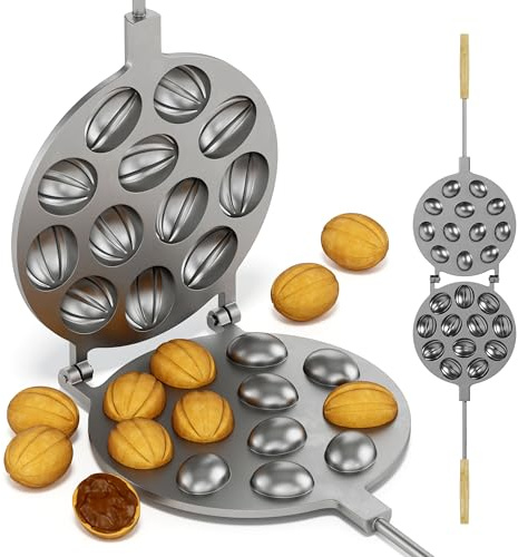 BIOL Heavy Oreshki Mold Oven Cookie Maker Oreshnitsa - 12 Nuts Shaped Molds for Sweet Russian Oreshki - Metal Form for Baking