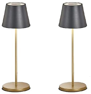 2er SET Outdoor Akku Tischlampen Schwarz Gold ohne Kabel mit USB Anschluss & Ladestation