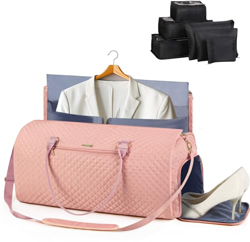 LekeSpring Kleidertasche mit 6 Packtaschen, umwandelbare Wochenendtasche für Damen, große Handgepäcktaschen für Reisen, Seesack, Kleidersack, Geschenke, Schwarz, Pink