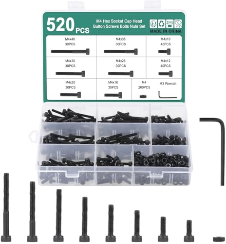 Faankiton 520 Stück M4 Zylinderschrauben mit Innensechskant Schrauben Set, Sechskantschrauben Innensechskant mit Muttern 12.9 Kohlenstoffstahl, Zylinderschrauben Schrauben Muttern Set