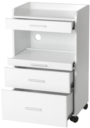 BEAUTEK Beistellwagen 19 D SF – Stilvoller Arbeitswagen mit 3 Schubladen & zusätzlichem Stauraum, ausziehbare Ablage, mobil mit Rollen, ideal für Kosmetikstudios & Salons, Zeitloses Design