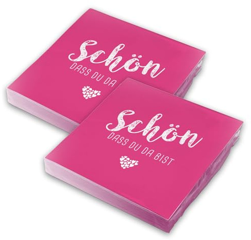itenga Servietten Schön dass du da bist 30 x 30cm 3-lagig 40 Stück für Kommunion Konfirmation Hochzeit Taufe und andere Feiern (fuchsia pink (Pantone 226 U))