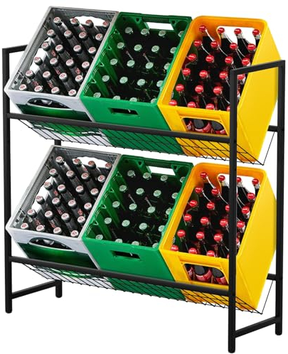 Todeco Getränkekistenregal für 6-8 Kisten, mit Gitterhalterung aus Metall, Höhenverstellbar, 103x33x101 cm, freistehend Kistenständer, Getränkeregal mit Verstellbaren Füßen