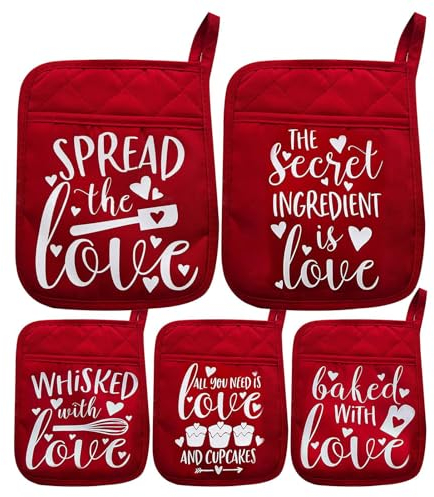 Presine per San , romantiche presine per San , con tasca, a forma di cuore, resistenti al calore Rurunklee