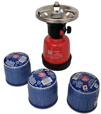 PINTO FERRAMENTA Fornello a Gas da Campeggio Portatile Bomboletta o Cartuccia Gas Bombola Ricarica Butano per Fornelli Cucina Campeggio Stufette Cannello a 1 Fuoco (FORNELLO PICCOLO, BASSE 3PZ)