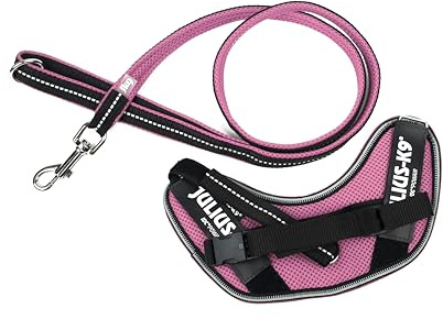 JULIUS K-9 IDC Powair Bundle - IDC Powair Hundegeschirr, Größe: XS/Mini-Mini, Pink + IDC Powairleine, Größe: 1,2 m mit Schlaufe und mit kleinen Karabiner, Pink