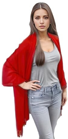 Sommerschal Damen Kaschmirschal extra dünn leicht Halstuch 175x70 rot Umschlagtuch elegant Komfort Casual Business Style extra geschmeidig (Rot)