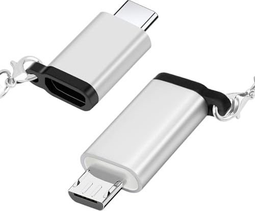 leizhan Adaptador USB C (2 pcs Plata), Tipo-C Macho a Micro Hembra, Micro Macho a Tipo-C Hembra, con cordón, Compatible con MacBook Pro, Smartphones, Tablets, Ordenadores