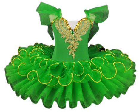HWBZSZY Professionale Balletto Tutù Vestito Bambini Colorato Lago dei Cigni Ballerina Partito Danza Costume Lucido Paillettes Ginnastica Danza Body Sala da ballo Dancewear per le ragazze,Verde,130cm