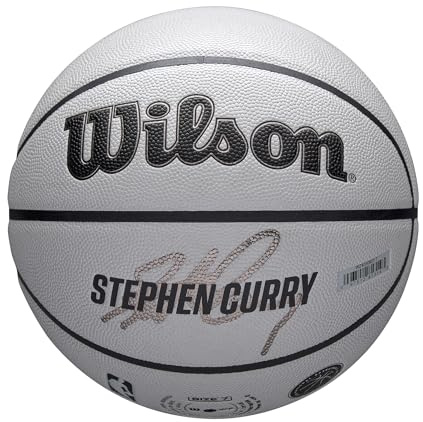 Wilson Balón NBA Player Icon UV, Diseño Stephen Curry, con Protección UV y Textura Pure Feel, Proporciona Recubrimiento de Agarre Verdadero y Rebote Confiable, Color: Gris, Talla: 7