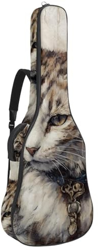 Schöne Gitarrentasche, wasserdichte Gigbag mit mehreren Taschen – 40/41/42 Zoll Akustikgitarrentasche, Vintage-Katzenmuster, Mehrfarbig Nr. 08, 42.9x16.9x4.7 in, Gitarrentasche