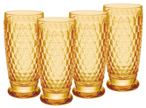 Villeroy & Boch Boston Saffron - Set di 4 bicchieri da long drink, 300 ml, in cristallo per cocktail, lavabili in lavastoviglie, colore: Giallo