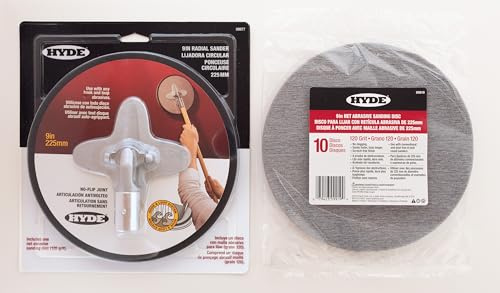 Hyde 22,9 cm Radialschleifer-Set mit 10er-Pack Schleifscheiben, Schleifnetz, Körnung 120, großes schwenkbares Scharnier, Trockenbauschleifer mit Schnellwechselhaken und Schlaufe, leicht