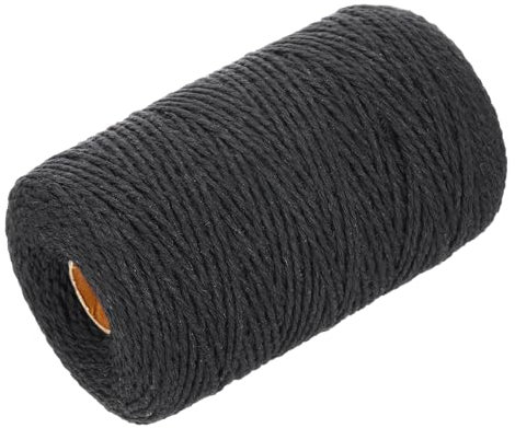 QUARKZMAN Baumwollseil Gedrehtes Geflochtenes Seil, Schwarz 200m/219 Yard 2mm Durchmesser für Wandbehang, Pflanzenaufhänger, Stricken, Makramee-Knoten