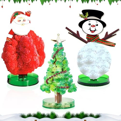GreenYeah Wachsender Magischer Weihnachtsbaum, 3 Stück Weihnachts Magischer Papier-Baum enthält Weihnachtsmann, Schneemann, Weihnachtsbaum, Wachsender Weihnachtsbaum, DIY Kristall-Züchtungs-Set