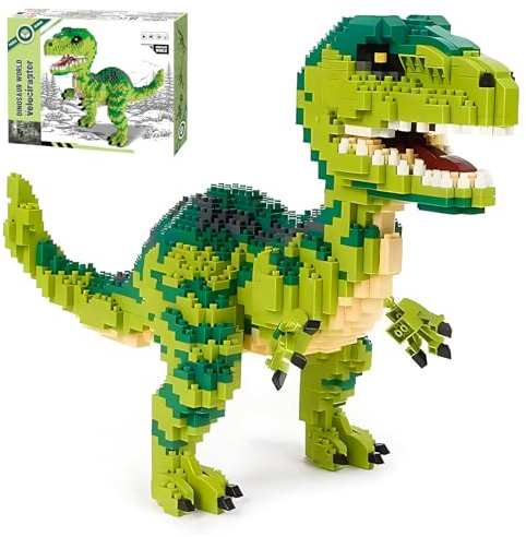 CSNRHG Dinosaur Tyrannosaurus Rex Building Blocks Velociraptor Model Decor Micro Mini Blocks Toy Birthday for Age 6+ Children Adults Teens 1457 Pieces