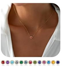 TINGN Gold Geburtsstein Kette Damen, Januar Geburtsstein Granat Kette 18K Vergoldet Halskette Damen Edelstein Anhänger Personalisierte Ketten Geburtstag Geschenk für Frauen Mädchen Schmuck