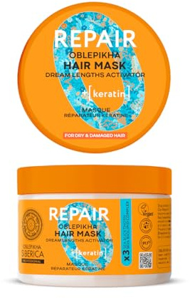 Natura Siberica Mascarilla Capilar Reparadora de Queratina Nutre y restaura el brillo del cabello dañado – 300 ml