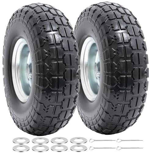 2-PCS 4.10/3.50-4 Reifen Pannensichere 4.10-4 3.50-4 Vollreifen mit 5/8 Zoll Achsbohrung und doppelt abgedichteten Lagern, kompatibel 4.10 3.50-4 Sackkarren, Schubkarren, Rasenmäher reifen| Silber