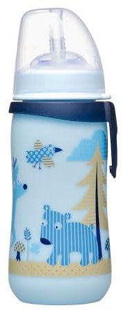 nip - Strohhalmbecher Straw Cup | Leichte, auslaufsichere Kindertrinkflasche mit Trinkhalm aus Silikon ab 12 Monaten. Einfach zu reinigen, 330 ml, Motiv Waldtiere, hellblau